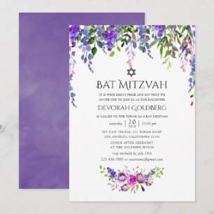 Invitation Mariage aquarelle florale Ultra Violet pour Bar Mi