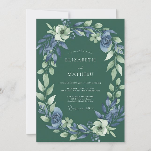 Invitation Mariage Aquarelle Forest Azure (Devant)