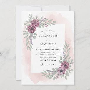Invitation Mariage aquarelle gracieux prune