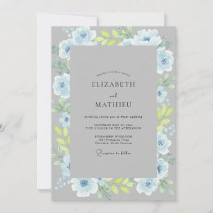 Invitation Mariage aquarelle gris acier et pervenche