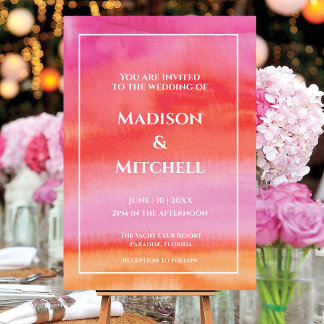 Invitation Mariage aquarelle jardin lever de soleil rose oran