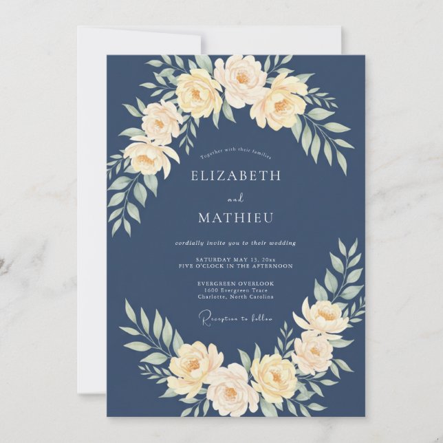 Invitation Mariage aquarelle jaune ardoise (Devant)