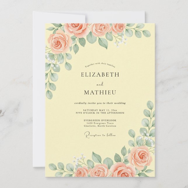 Invitation Mariage Aquarelle Jaune Beurre (Devant)