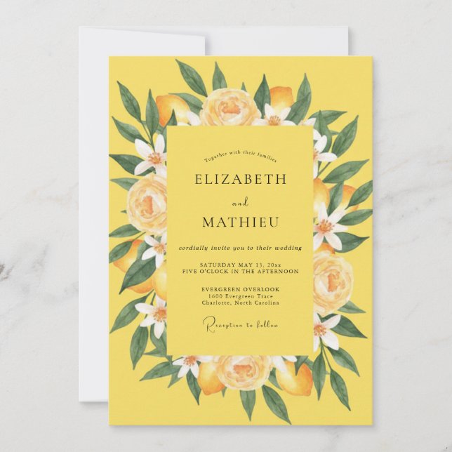 Invitation Mariage aquarelle jaune citrique côtier (Devant)