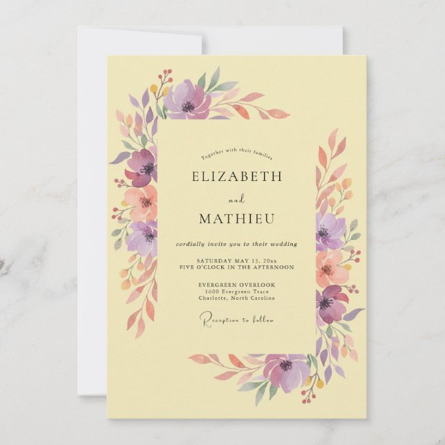 Invitation Mariage Aquarelle Jaune Pâle Joyeux (Devant)