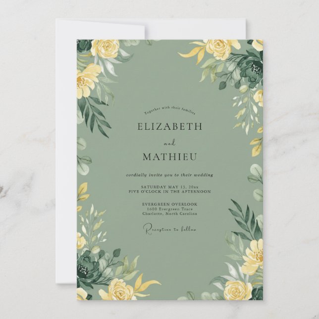 Invitation Mariage Aquarelle Jaune Sauge (Devant)
