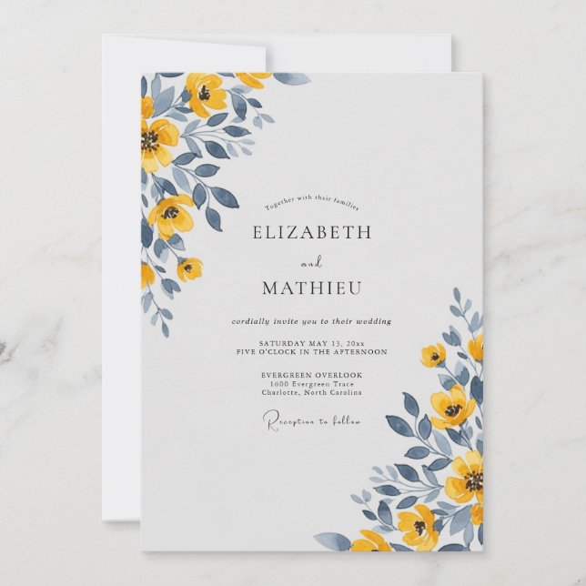 Invitation Mariage aquarelle jaune serein (Devant)