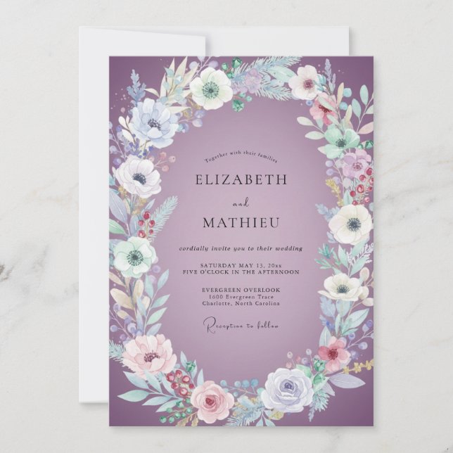 Invitation Mariage aquarelle lavande (Devant)