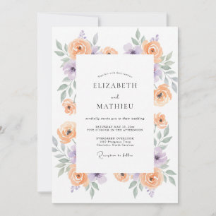 Invitation Mariage aquarelle lilas abricot