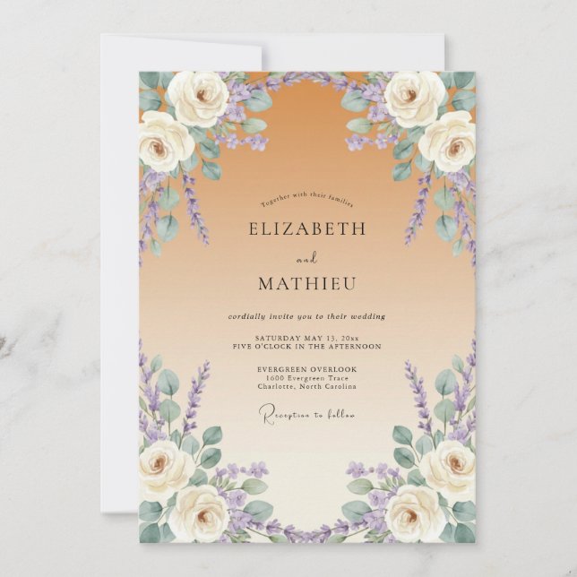 Invitation Mariage aquarelle lilas champagne (Devant)