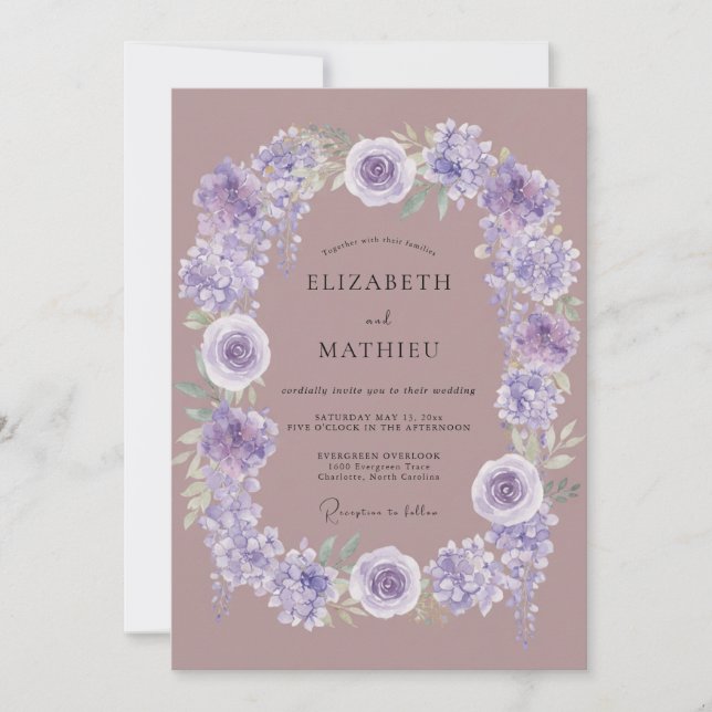 Invitation Mariage aquarelle lilas délavé (Devant)