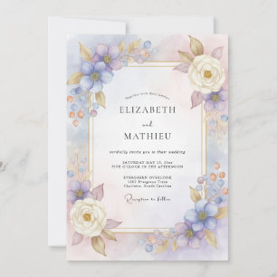 Invitation Mariage aquarelle lilas et Pervenche
