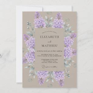 Invitation Mariage aquarelle lilas taupe