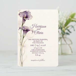 Invitation Mariage aquarelle lis calla violet minimaliste