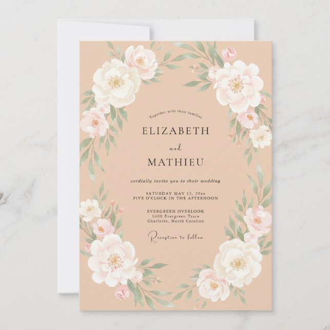 Invitation Mariage Aquarelle Luxuriant aux Abricots (Devant)