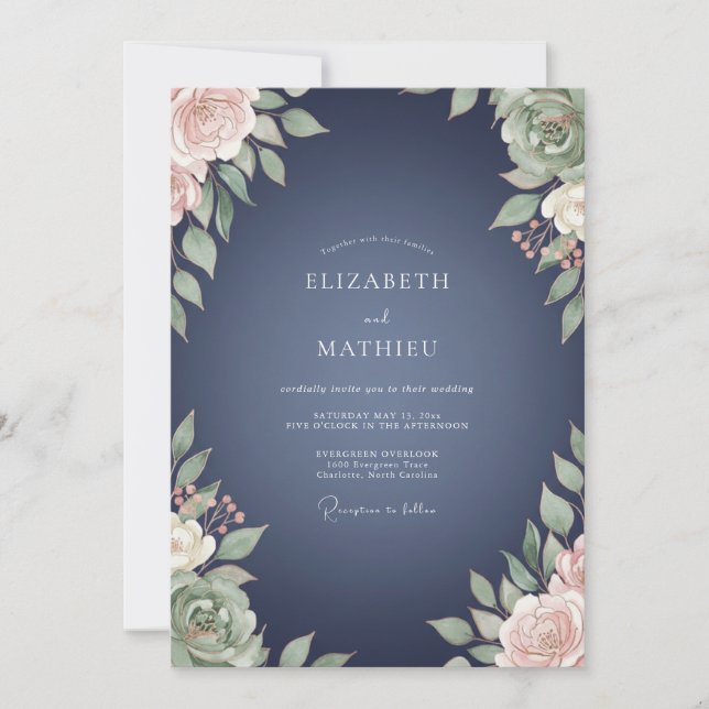 Invitation Mariage aquarelle Mauve Ardoise (Devant)