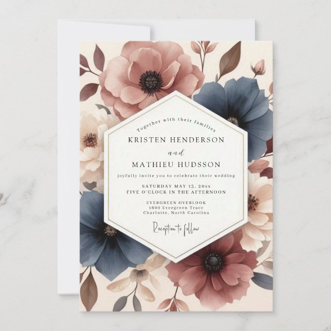 Invitation Mariage Aquarelle Mauve Ardoise (Devant)