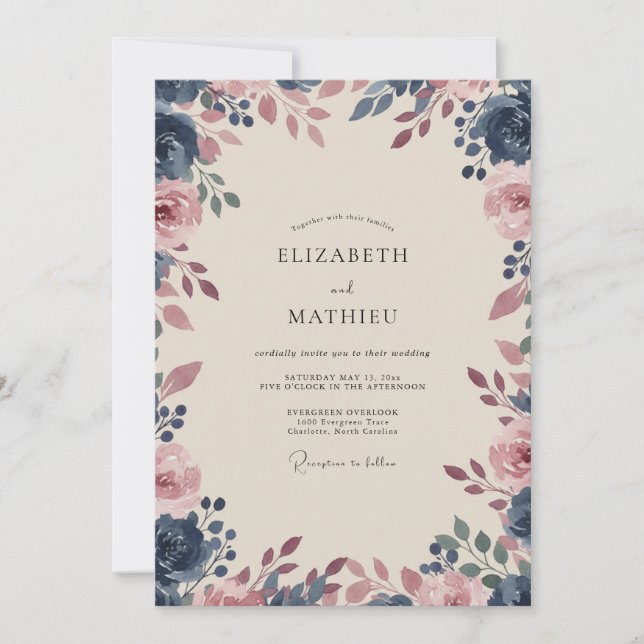 Invitation Mariage aquarelle mauve de minuit (Devant)