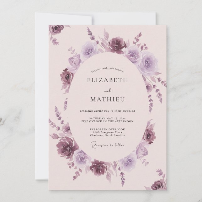 Invitation Mariage Aquarelle Mauve Délicat (Devant)