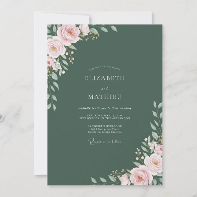 Invitation Mariage Aquarelle Mauve et Mousse (Devant)