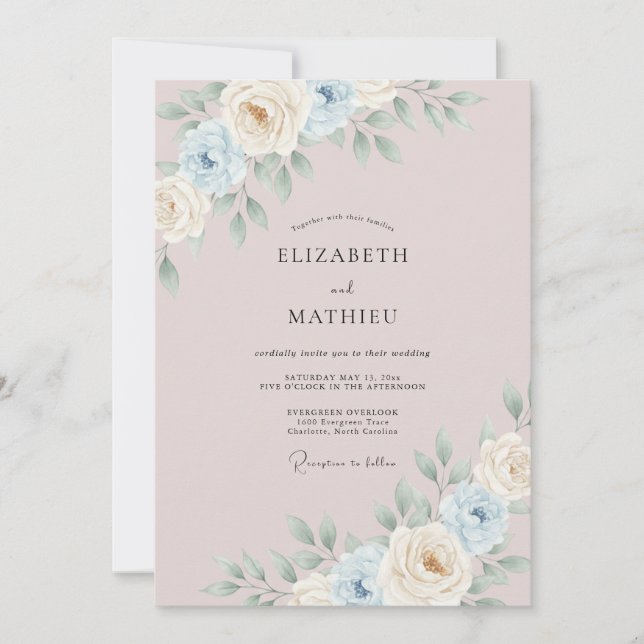 Invitation Mariage aquarelle mauve gracieux (Devant)