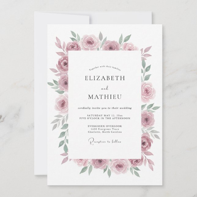 Invitation Mariage aquarelle mauve subtil (Devant)