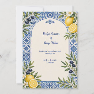 Invitation Mariage aquarelle Méditerranéen Citron Olivier Arc