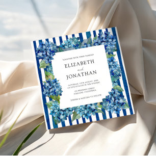 Invitation Mariage aquarelle moderne à rayures avec hortensia