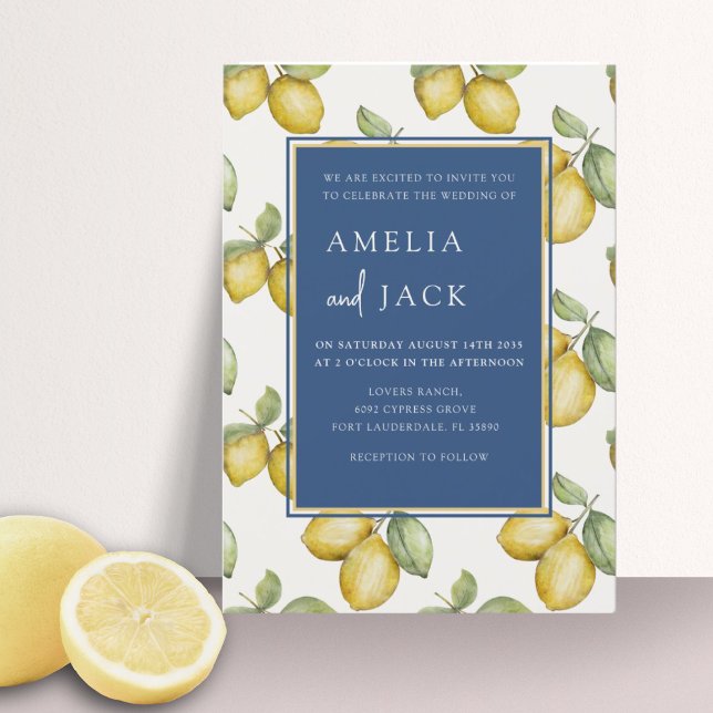 Invitation Mariage aquarelle moderne citrons et feuillage (Créateur téléchargé)