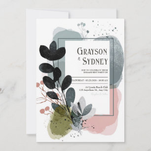 Invitation Mariage Aquarelle Moderne Feuille Noire Abstraite