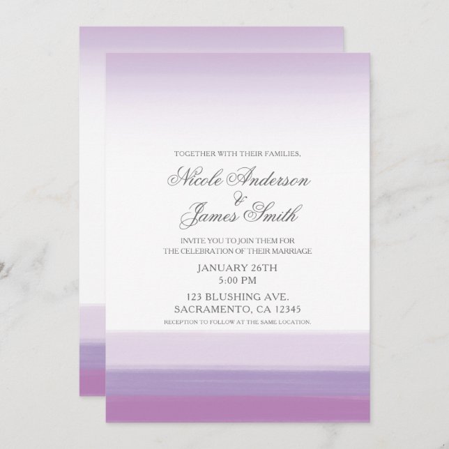 Invitation Mariage aquarelle moderne lavande, violet et blanc (Devant / Derrière)