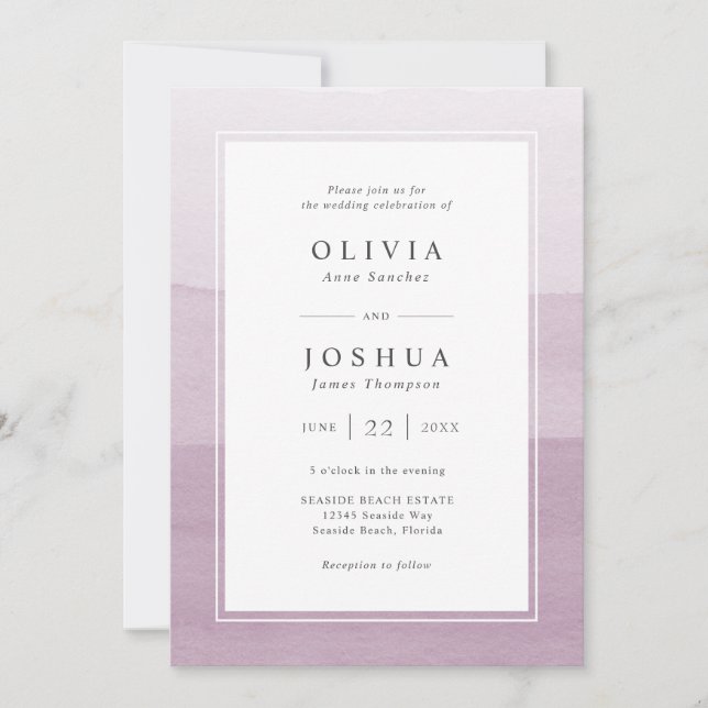Invitation Mariage aquarelle moderne violet (Devant)