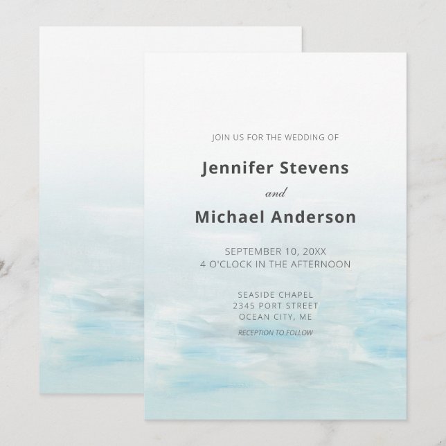 Invitation Mariage Aquarelle Nautique Bleu Moderne (Devant / Derrière)