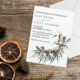 Invitation Mariage aquarelle Noël d'hiver Feuillage