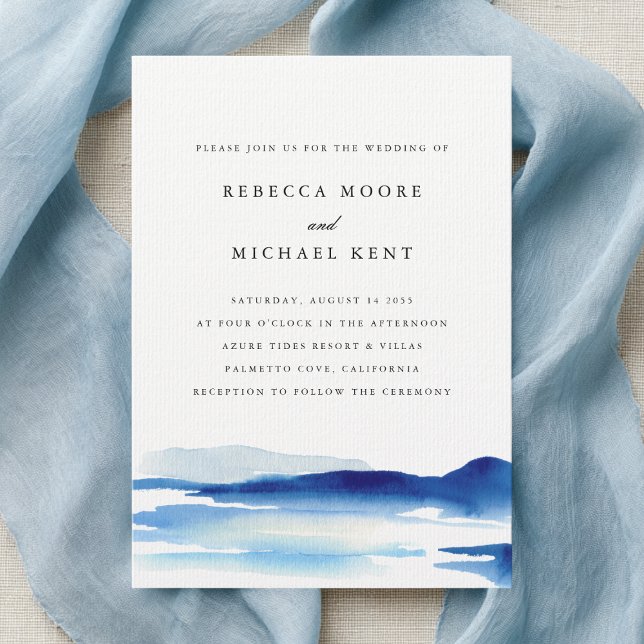 Invitation Mariage aquarelle océan bleu moderne (Créateur téléchargé)