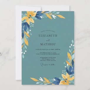Invitation Mariage Aquarelle Ocre Navy