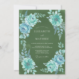 Invitation Mariage aquarelle olive turquoise