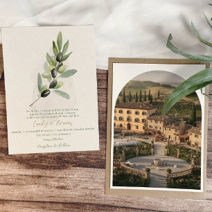 Invitation Mariage aquarelle oliviers italiens rustique