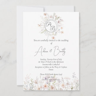 Invitation Mariage Aquarelle Pastel doux Fleurs sauvages