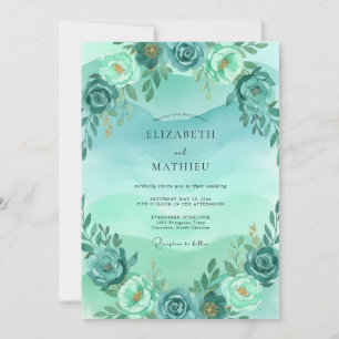 Invitation Mariage aquarelle poétique sarcelle