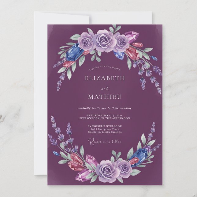 Invitation Mariage aquarelle prune indigo (Devant)