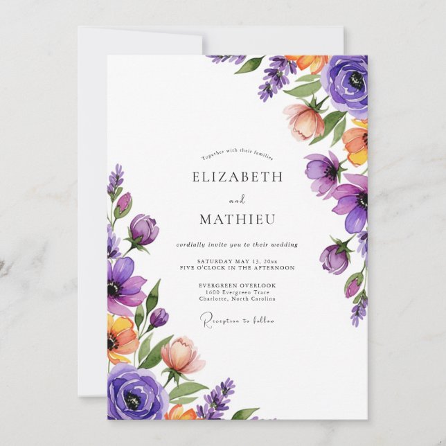 Invitation Mariage Aquarelle Radieuse de Lavande (Devant)