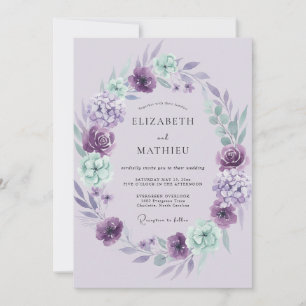 Invitation Mariage aquarelle radieux à la lavande et à la men