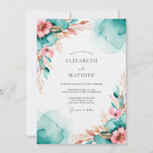 Invitation Mariage aquarelle resplendissant de sarcelle