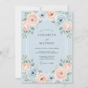 Invitation Mariage Aquarelle Romantique Bleu Clair