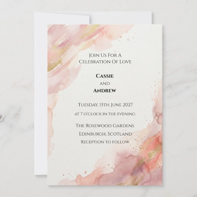 Invitation Mariage Aquarelle Rose (Devant)