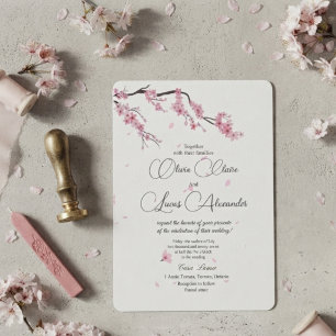 Invitation Mariage aquarelle rose cerisier élégant