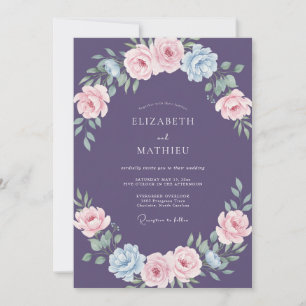 Invitation Mariage aquarelle rose et améthyste