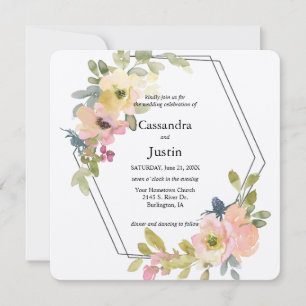 Invitation Mariage aquarelle rose et citron