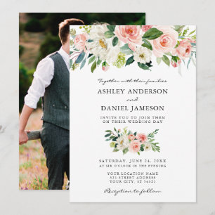 Invitation Mariage Aquarelle rose Floral Photo Retour